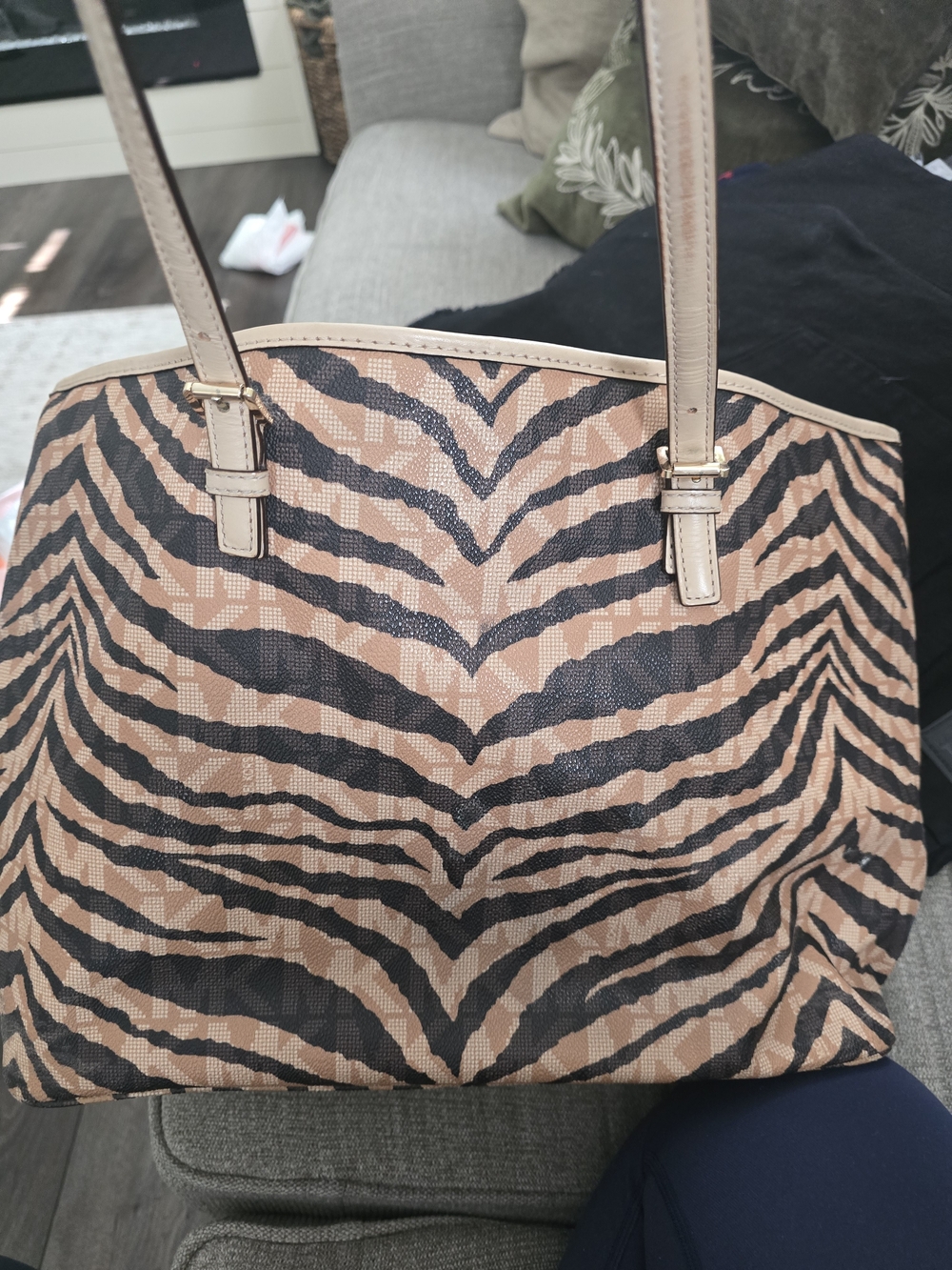 Michael Kors Tan and Black Zebra-Print Tote - Picture 7 of 8